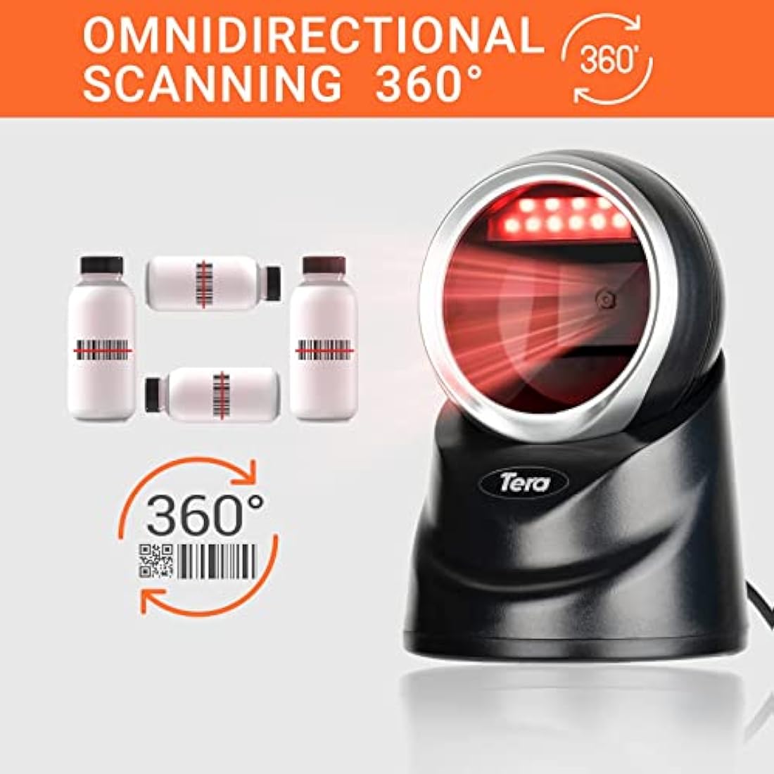 Tera 9100 2D QR Desktop Barcode Scanner – Handsfree Omnidirectional USB