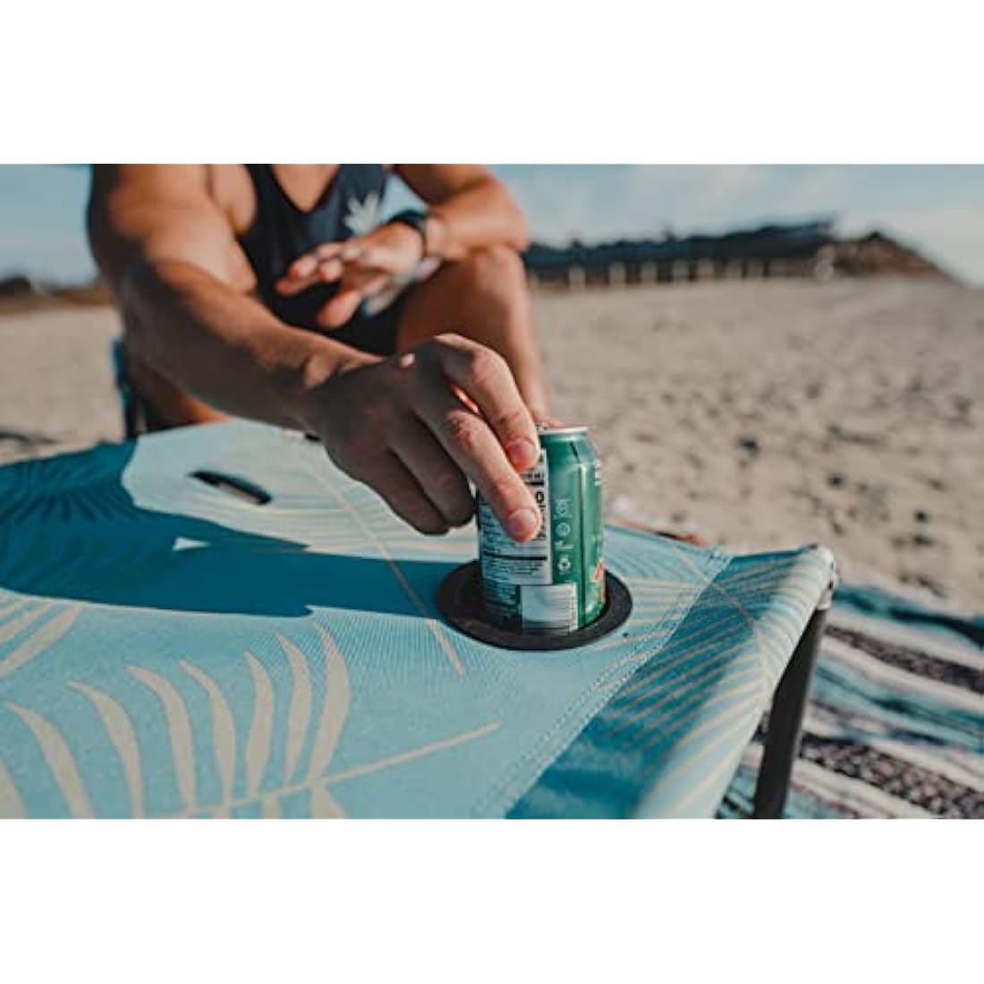 Neso Portable Beach Table | Lightweight Canvas Picnic Table - Aqua Fronds