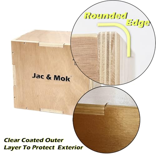 Jac & Mok Wooden Plyo Box – Non-Slip Plyometric Jump Box, 16/14/12