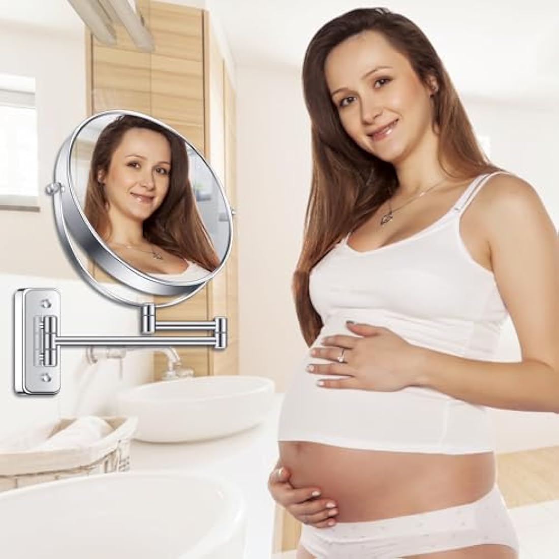 BTremary 9” Wall Mounted Makeup Mirror | 1X/7X Magnifying Chrome Vanity
