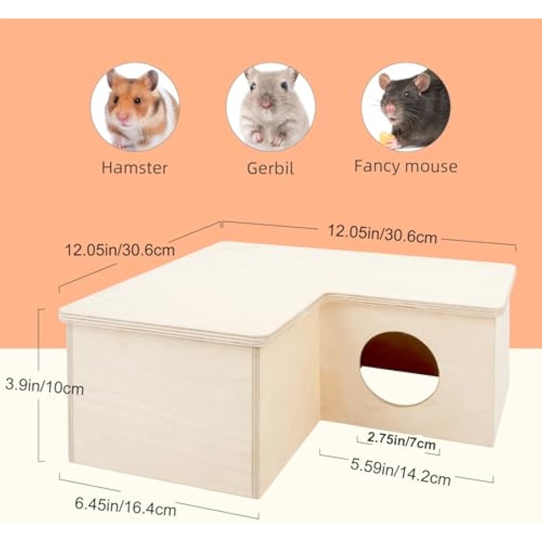 Niteangel 3-Chamber Hamster House Maze – Birch Wood Syrian Hamster Hideout