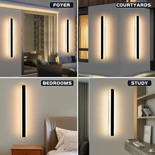Mikeru Modern Outdoor Wall Light – 100cm Black LED 3000K Warm White 2-Pack