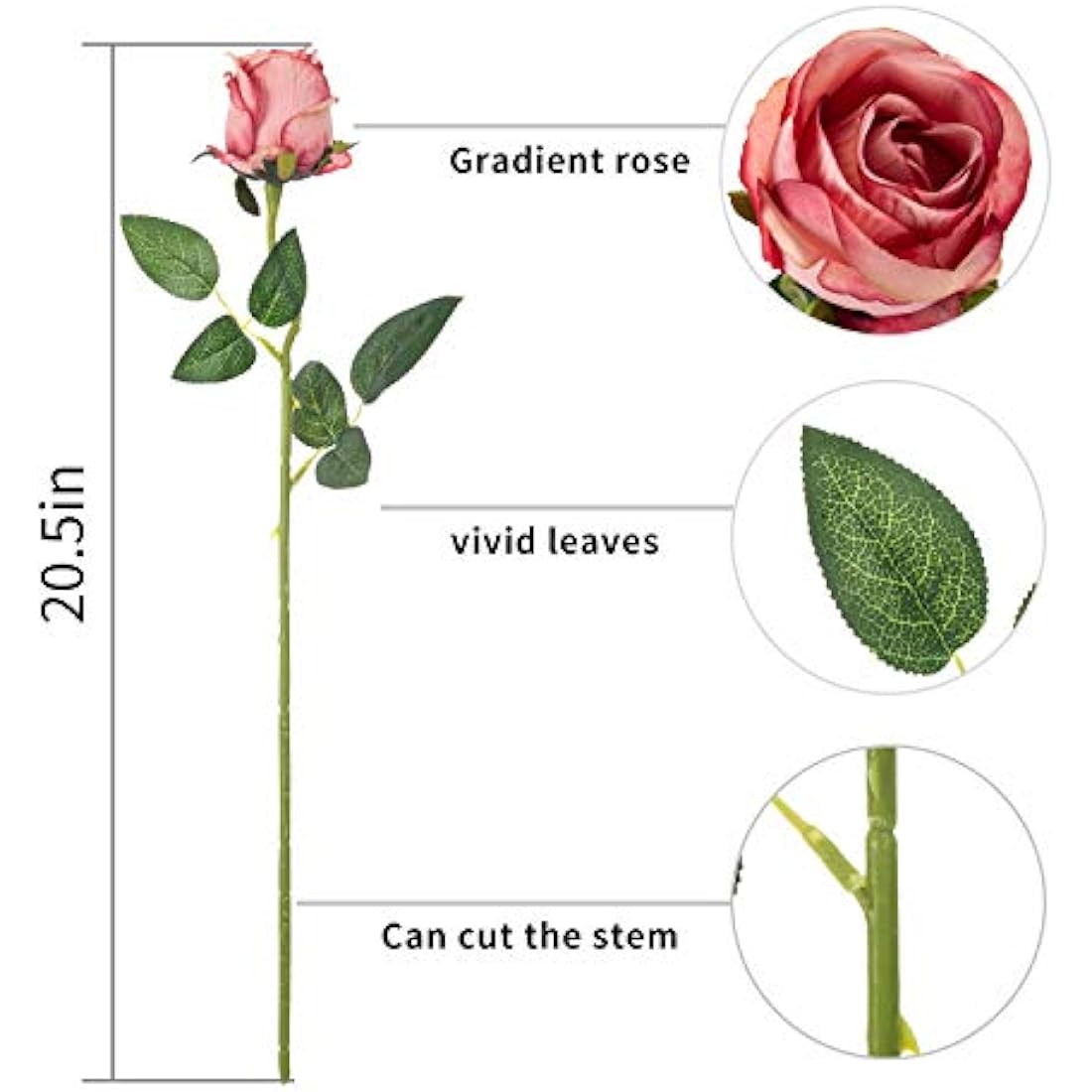 10pcs Artificial Silk Roses - 20" Long Stem Wedding Decor