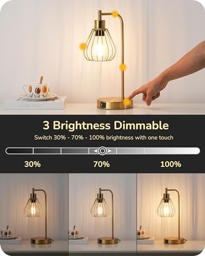 EDISHINE Industrial Bedside Lamps Set of 2 | Dimmable Touch Control Gold