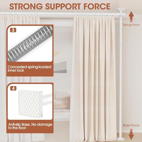 WELDUN Floor Standing Room Divider Curtain Rod – No Drill Heavy Duty White