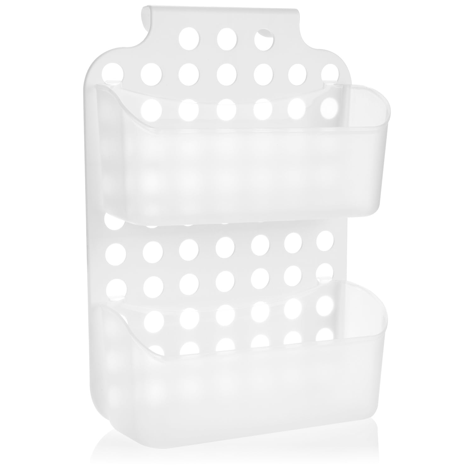 Com-four 2-Compartment Hanging Shower Caddy – White Plastic Organizer