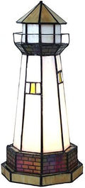 Bieye Lighthouse Tiffany Style Stained Glass Accent Table Lamp - 12" H