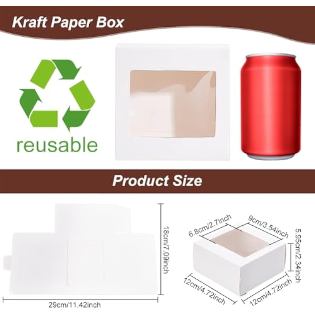 BENECREAT White Kraft Paper Gift Boxes with Window - 12x12x6cm (18 Pack)