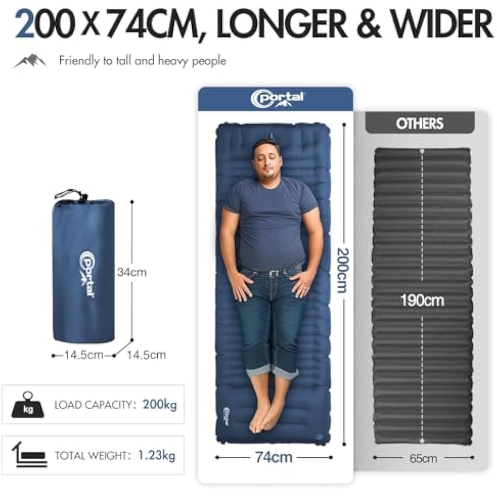 Portal Inflatable Camping Mattress - 10cm Thick Sleeping Pad with Pump
