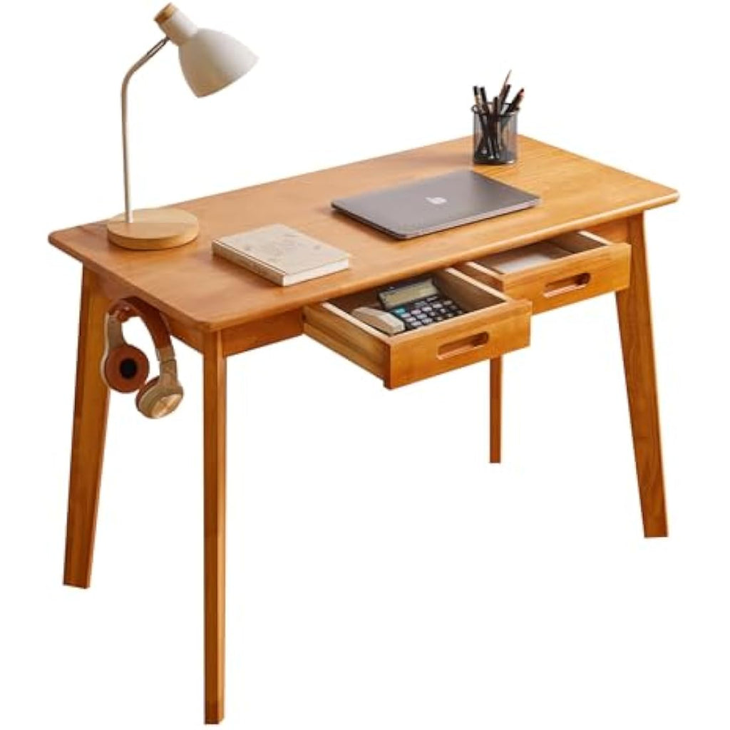 Aibiju Solid Wood Writing Desk with Drawers – Mid-Century Modern Study Table