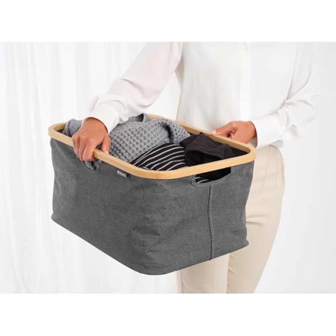Brabantia Foldable Laundry Basket – 40L Water Resistant Hamper, Pepper Black