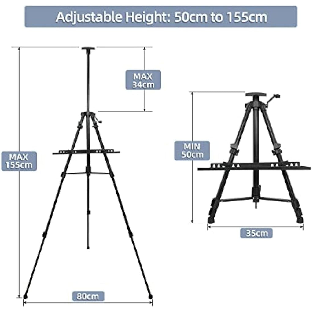 STANDNEE Adjustable Aluminum Artist Easel Stand with Portable Bag | Black