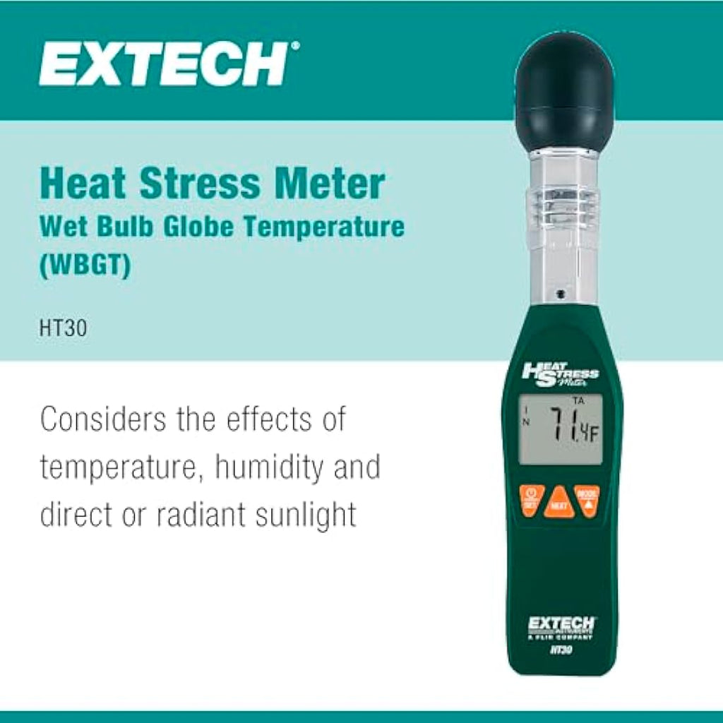 Extech HT30 Heat Stress WBGT Meter | RS-232 Interface & Humidity Sensor