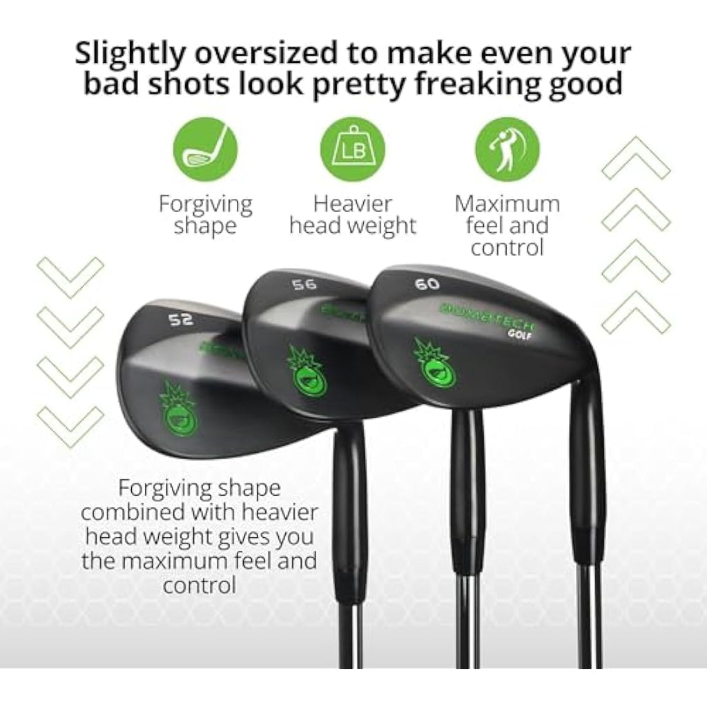 BombTech Black Golf Wedge Set - 52, 56, 60 Degree Max Spin Wedges