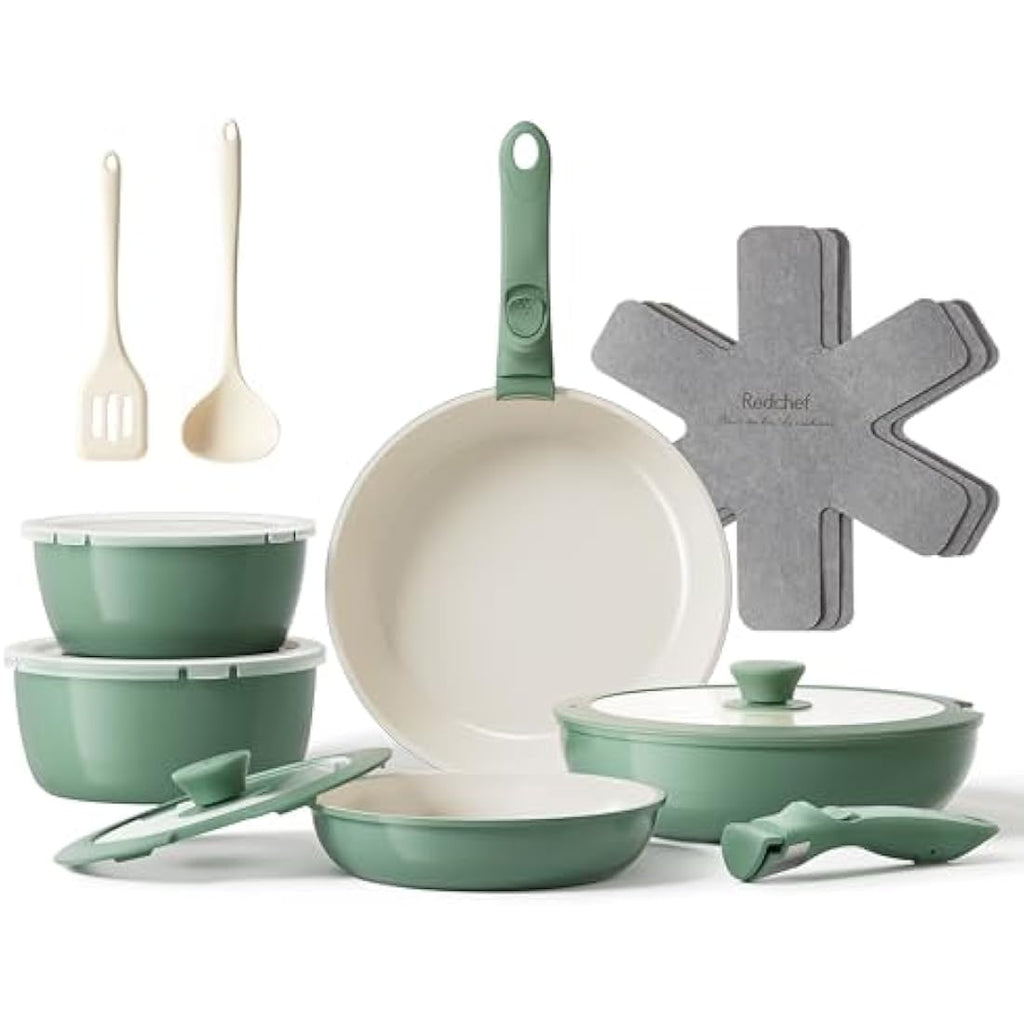 Redchef 16-Piece Ceramic Nonstick Cookware Set with Detachable Handle