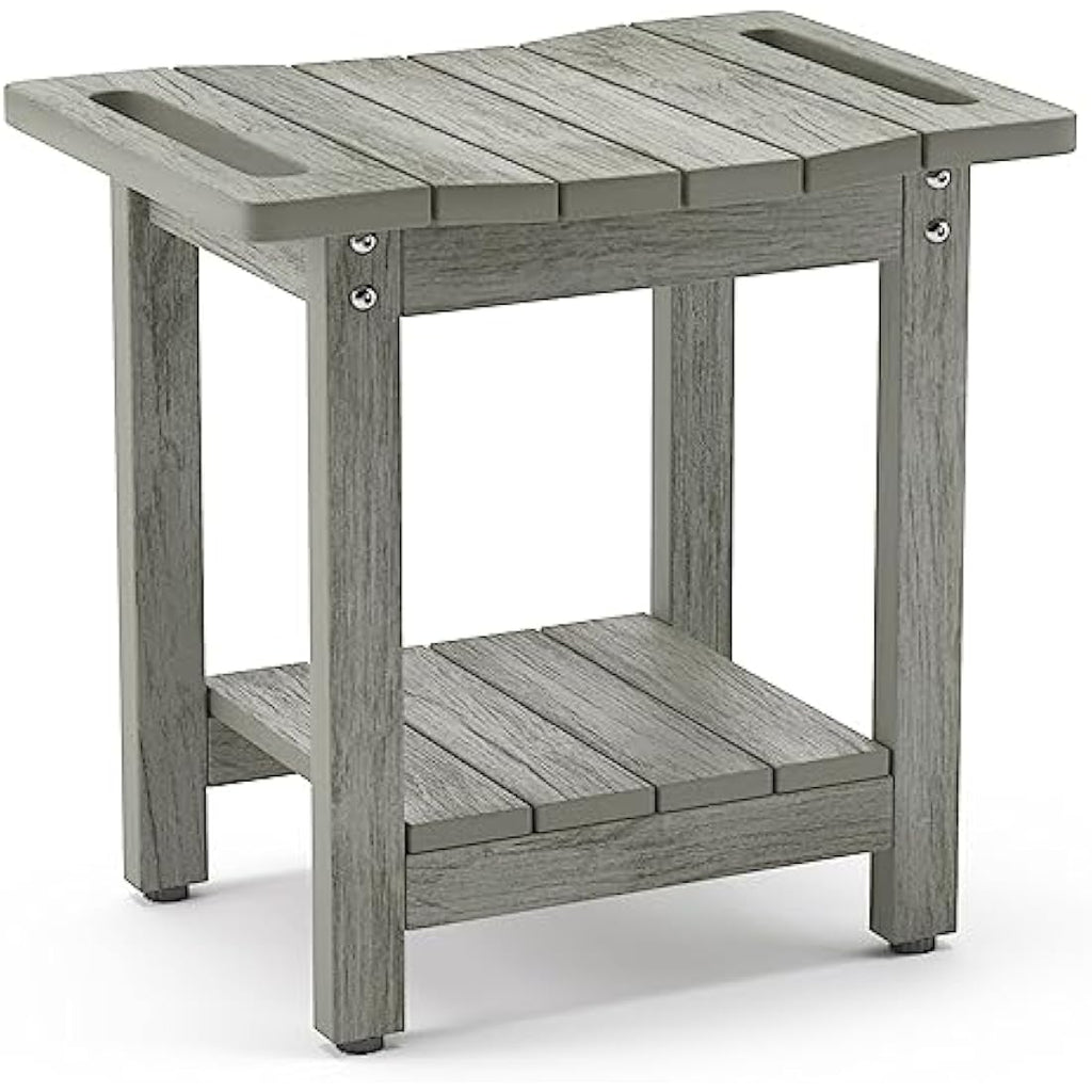 LUE BONA HDPS Shower Bench – Waterproof Bath Stool with Shelf, Grey