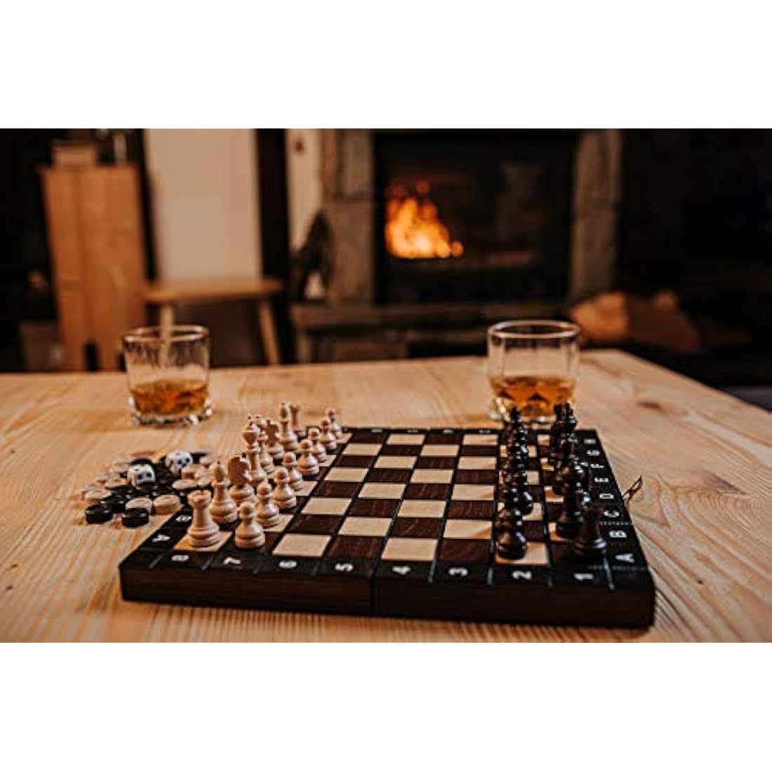 Master of Chess 3-in-1 Wooden Set | Handmade Portable 26cm Board