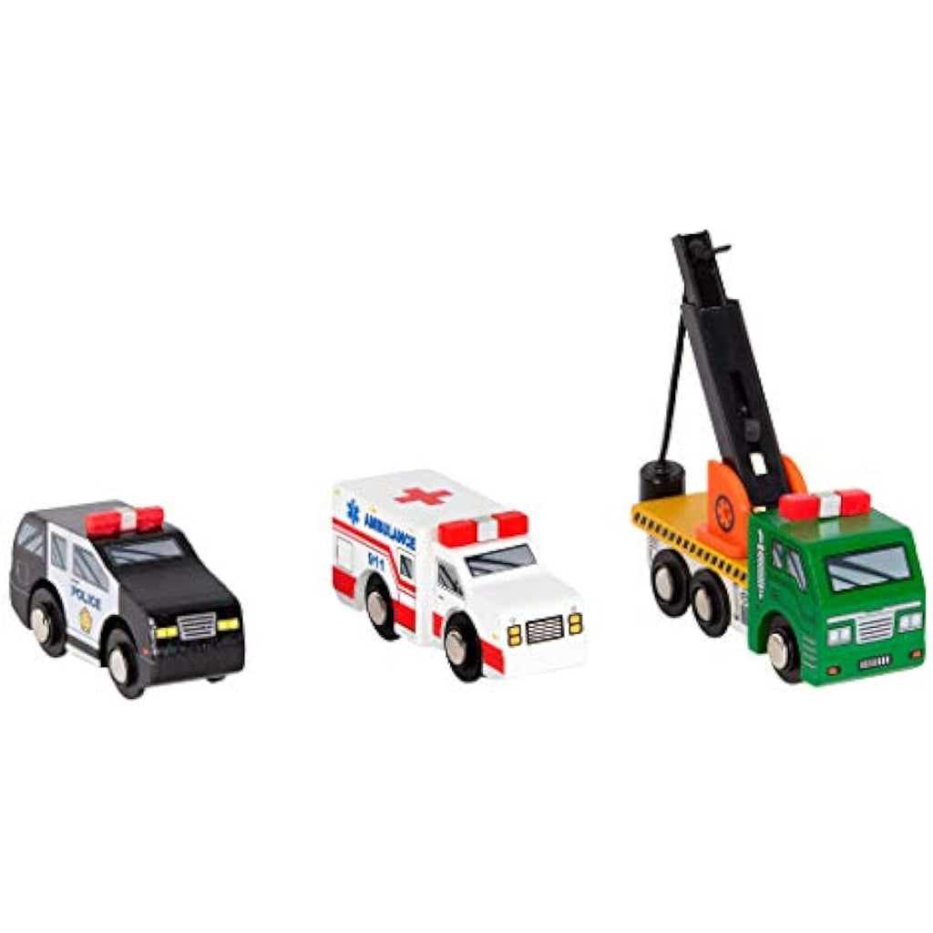 Battat Wooden Toy Vehicles - 6 Piece Rescue & Construction Set for Kids