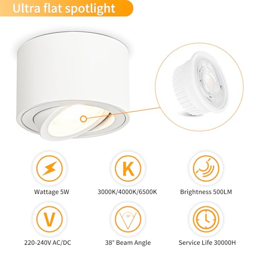 GeyouLux Dimmable LED Ceiling Spotlight - 5W 3CCT Adjustable White 4-Pack