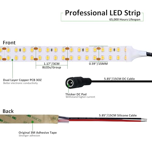 JOYLIT 24V LED Strip Lights | 3000K Warm White Dual Row 11200LM 5M Tape