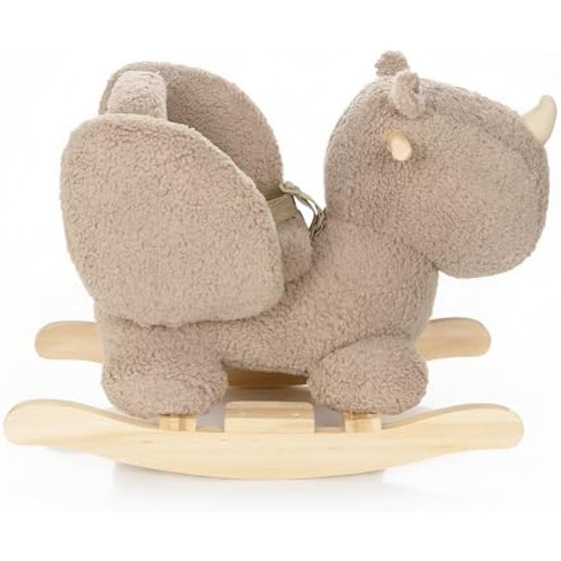 Nattou Taupe Rhino Wooden Rocker – Padded Vegan Teddy Fabric Seat