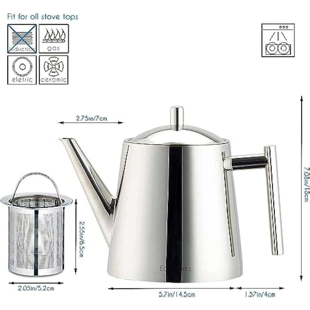 Easyworkz 1500ml Stainless Steel Teapot with Infuser | Drip-less Spout