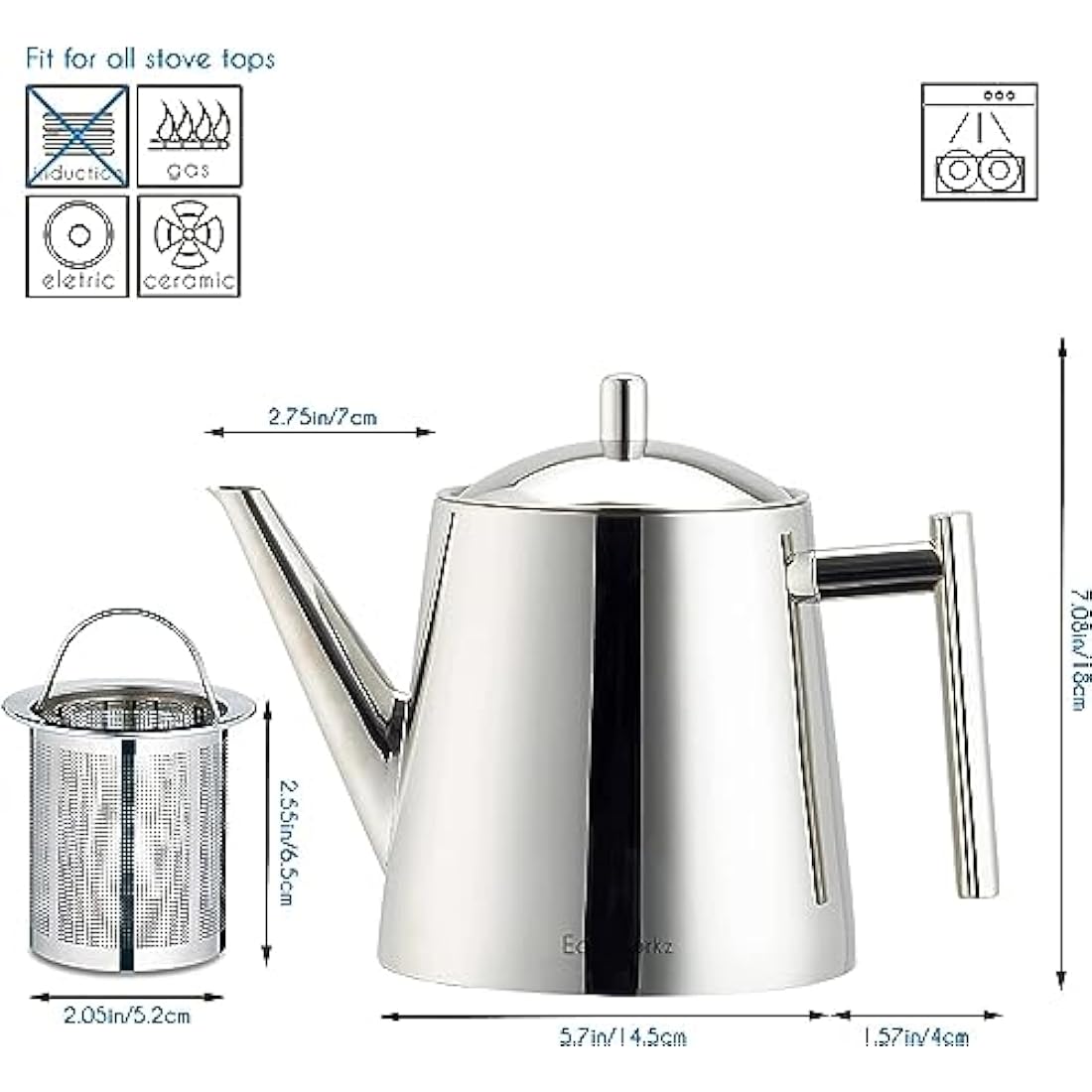 Easyworkz 1500ml Stainless Steel Teapot with Infuser | Drip-less Spout