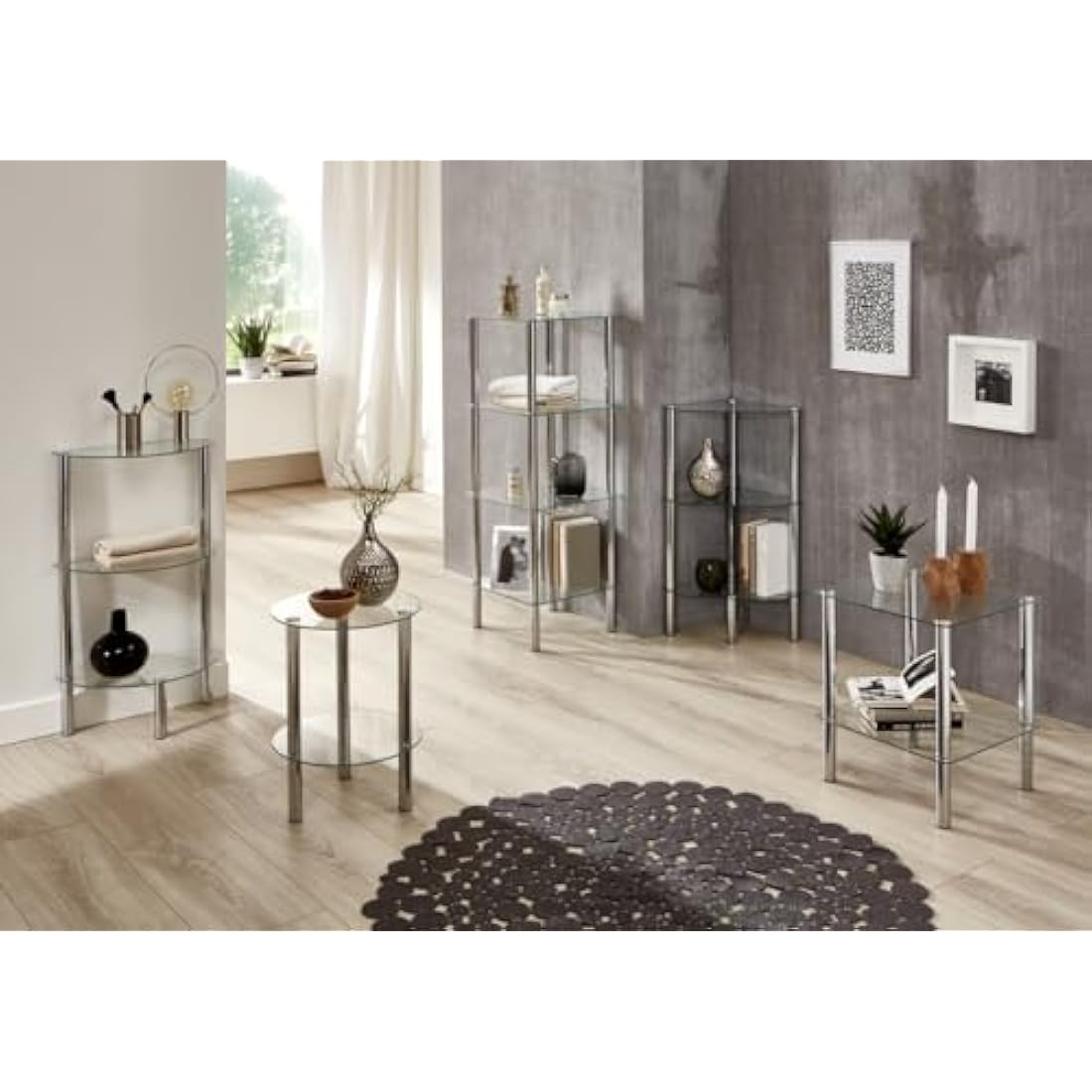 HAKU Möbel Modern Glass End Table – Chrome Steel & Tempered Glass