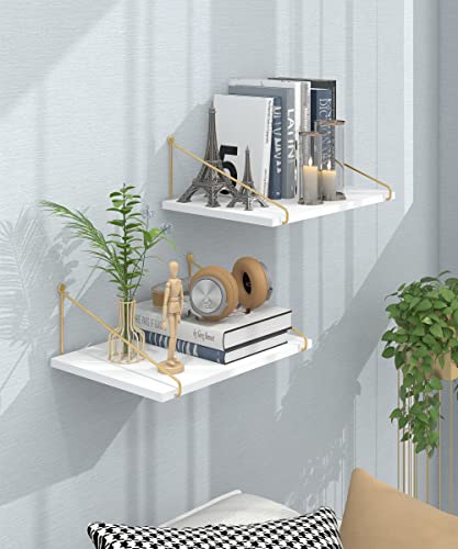Afuly Wide Floating Shelves | 12 Inch Deep White Wood Wall Shelf, Set of 2