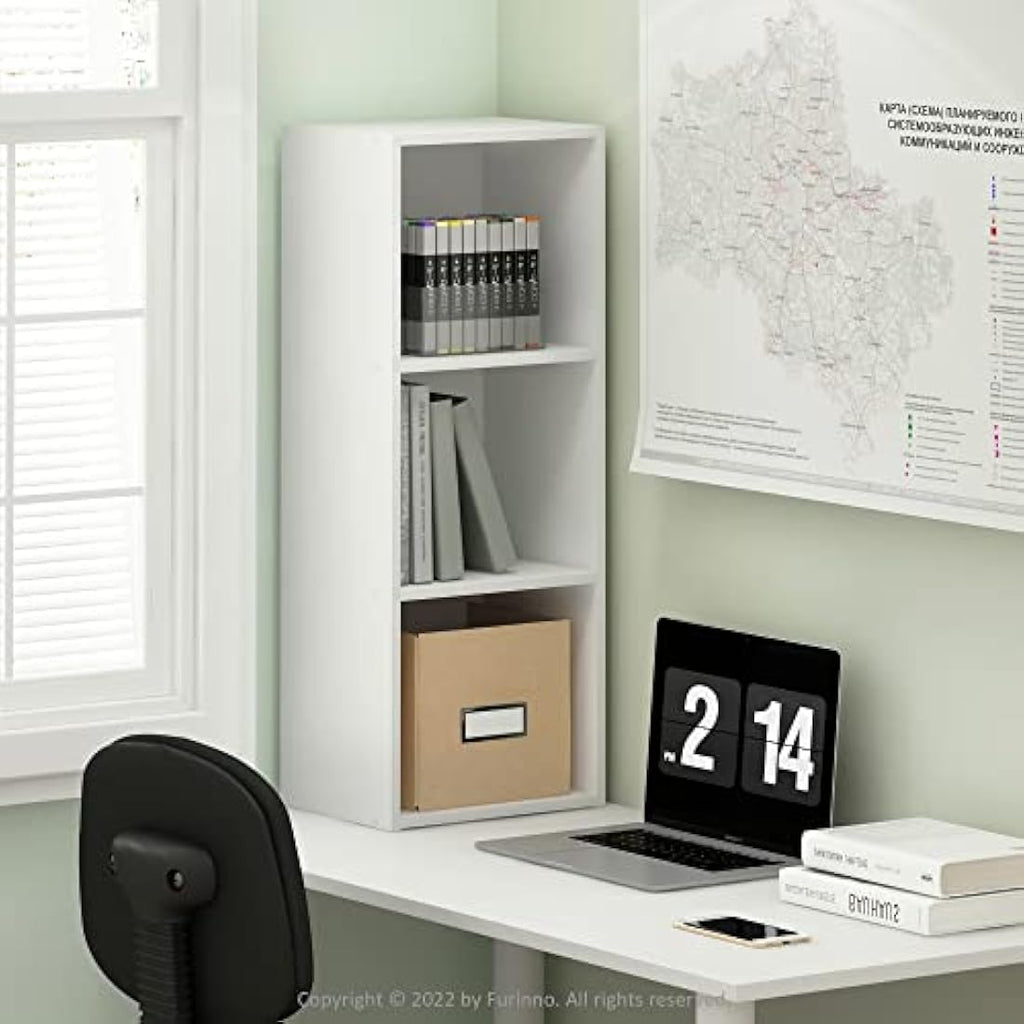 Furinno Pasir 3-Tier Open Shelf Bookcase – White Composite Wood