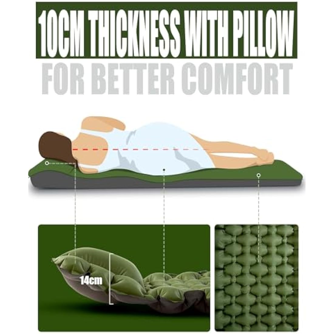 AKSOUL Self Inflating Sleeping Mat – 10cm Thick Ultralight Camping Mattress