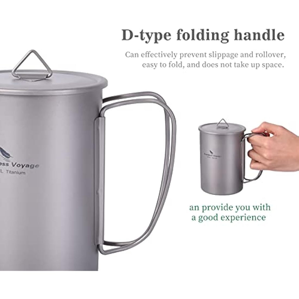 iBasingo Titanium 1050ml Bottle & 600ml Nesting Cup Set for Camping