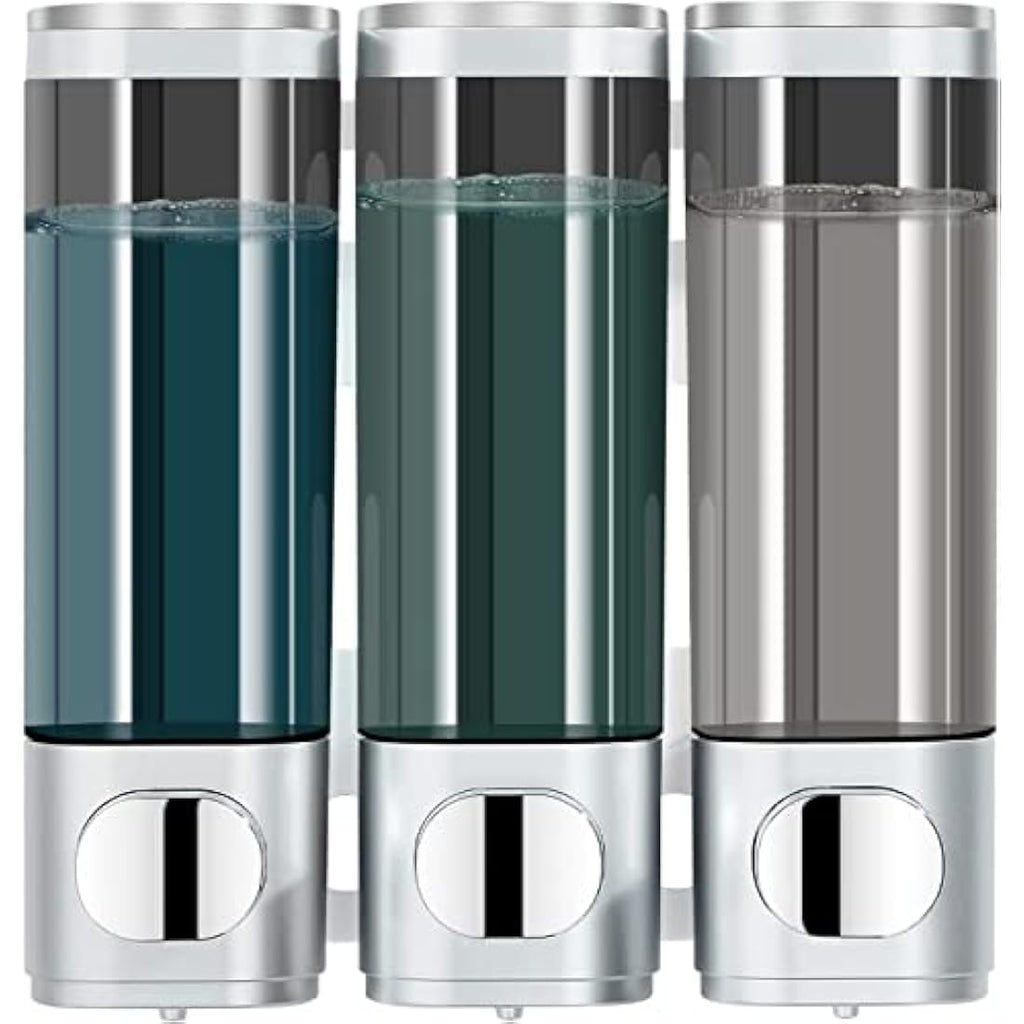 Modunful 3-Chamber Shower Soap Dispenser – Wall Mounted No Drill Silver
