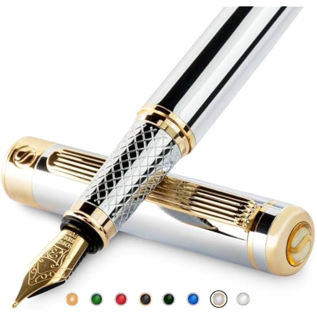 Scriveiner Silver Chrome Fountain Pen – Gold Plated Schmidt Broad Nib