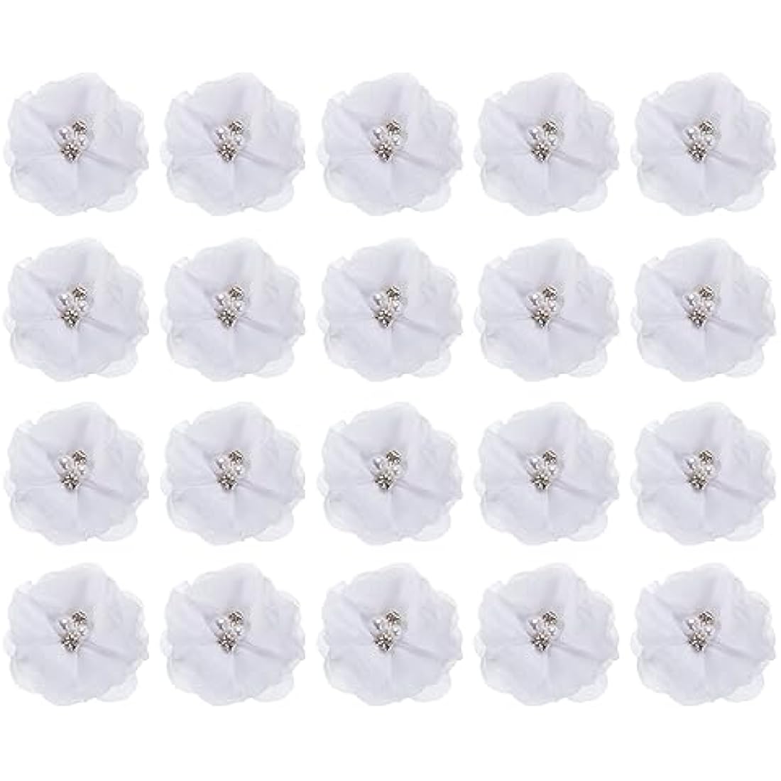 Jolof Store White Chiffon Flower Heads with Rhinestones - 20 Pack