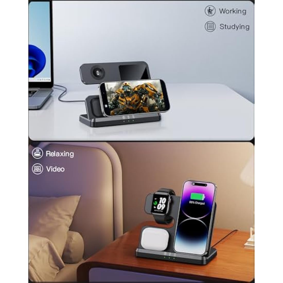 JARGOU 3-in-1 Wireless Charging Station for iPhone, iWatch & AirPods