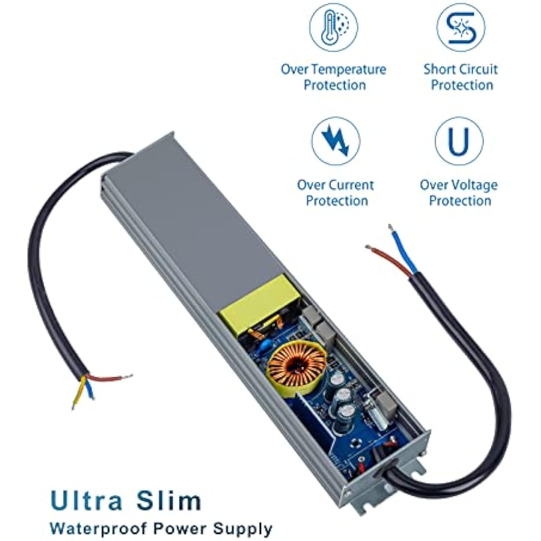 DUSKTEC 12V 200W Slim LED Transformer – IP67 Waterproof Power Supply Driver