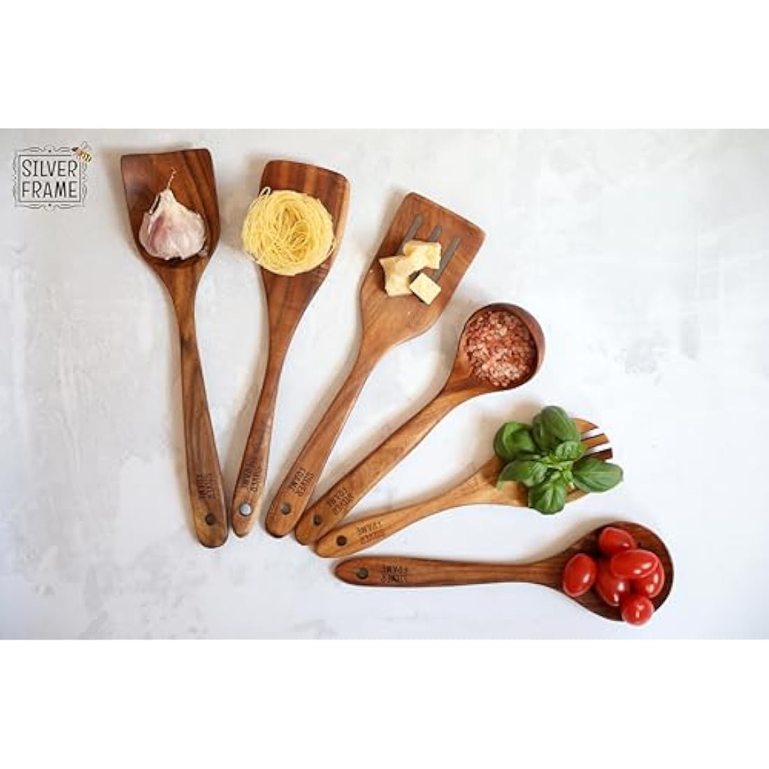 Teak Wood Cooking Utensils Set – 7 Pcs with Kitchen Holder
