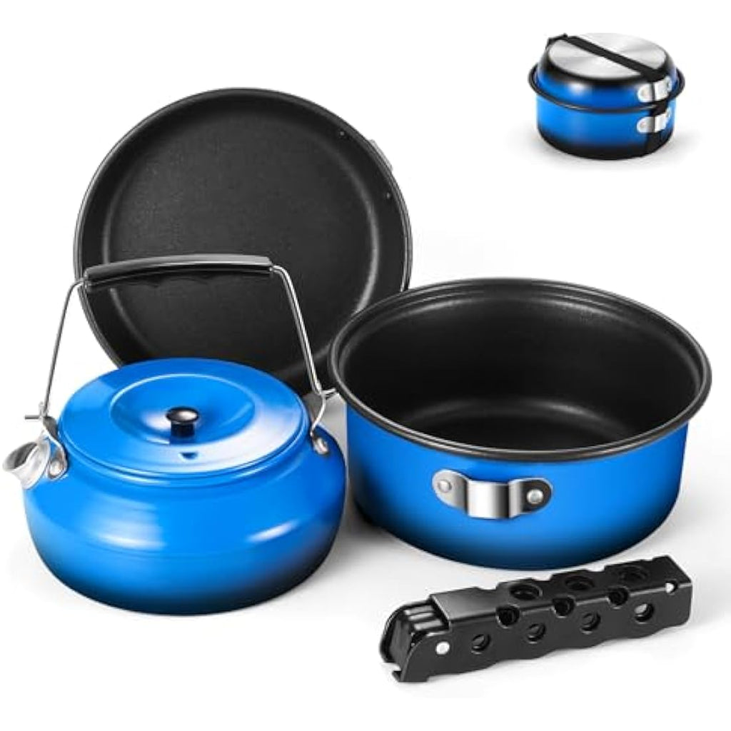 Odoland 5pcs Camping Cookware Mess Kit | Non-Stick Aluminum Pot Pan Set