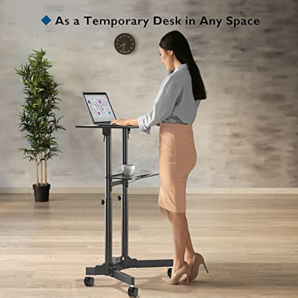 BONTEC Mobile Laptop Desk – Adjustable Rolling Standing Desk with Wheels