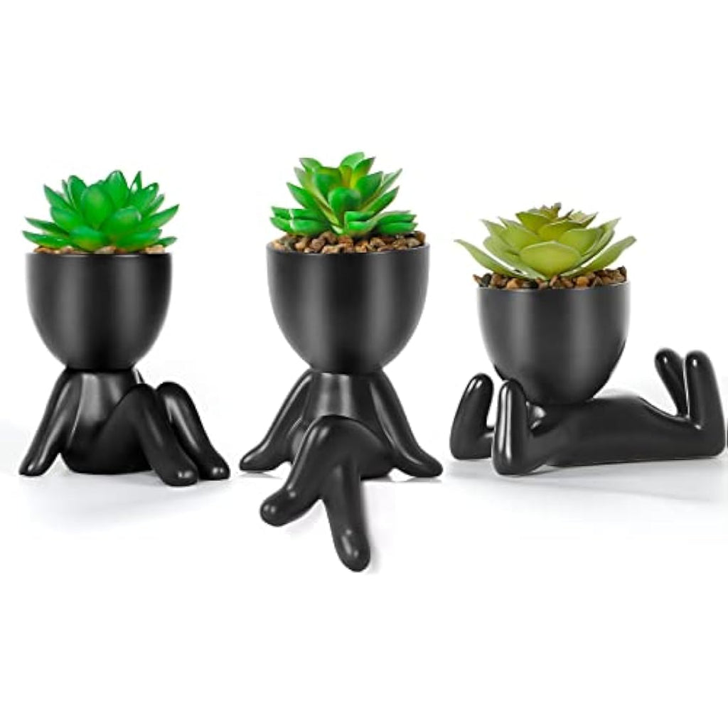 Artificial Succulents - Set of 3 Human Shaped Ceramic Pots