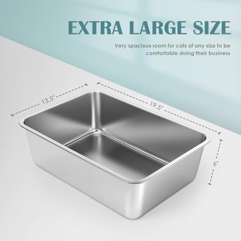 IKITCHEN Stainless Steel Cat Litter Box – Large Odor-Free Metal Pan