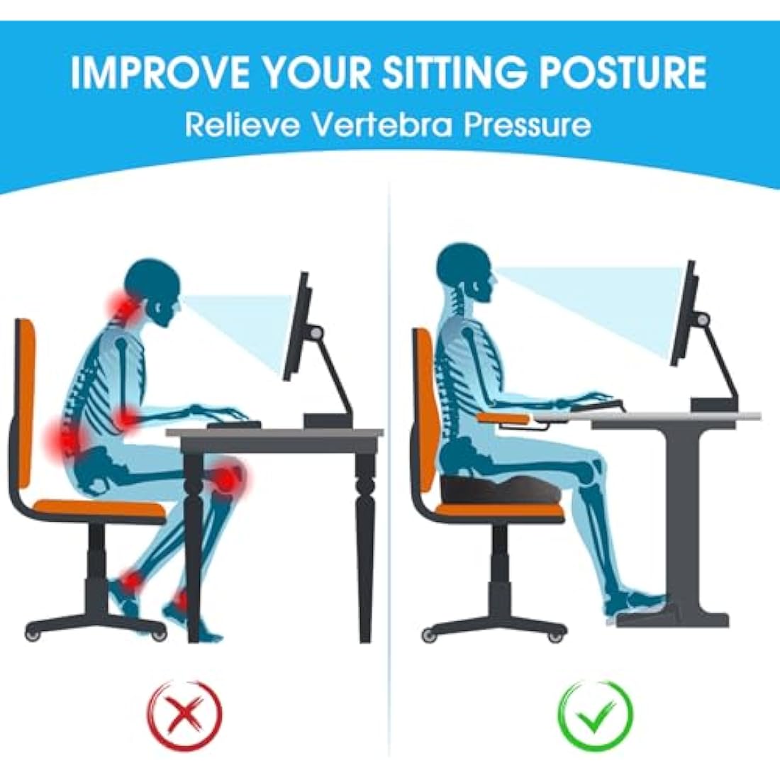 Memory Foam Seat Cushion – Ergonomic Orthopedic Hip Support
