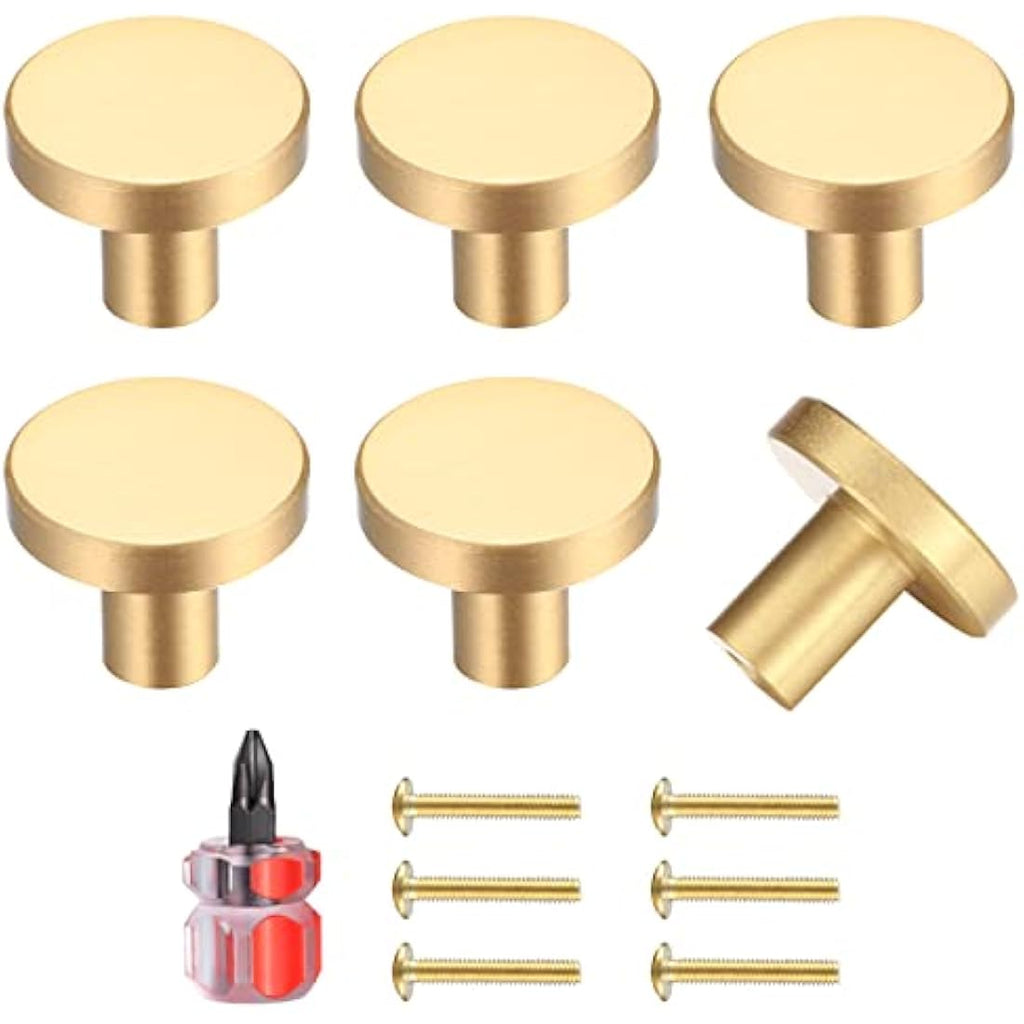 Gold Brass Cabinet Knobs – 6 Pcs Round Drawer Handles