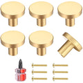 Gold Brass Cabinet Knobs – 6 Pcs Round Drawer Handles