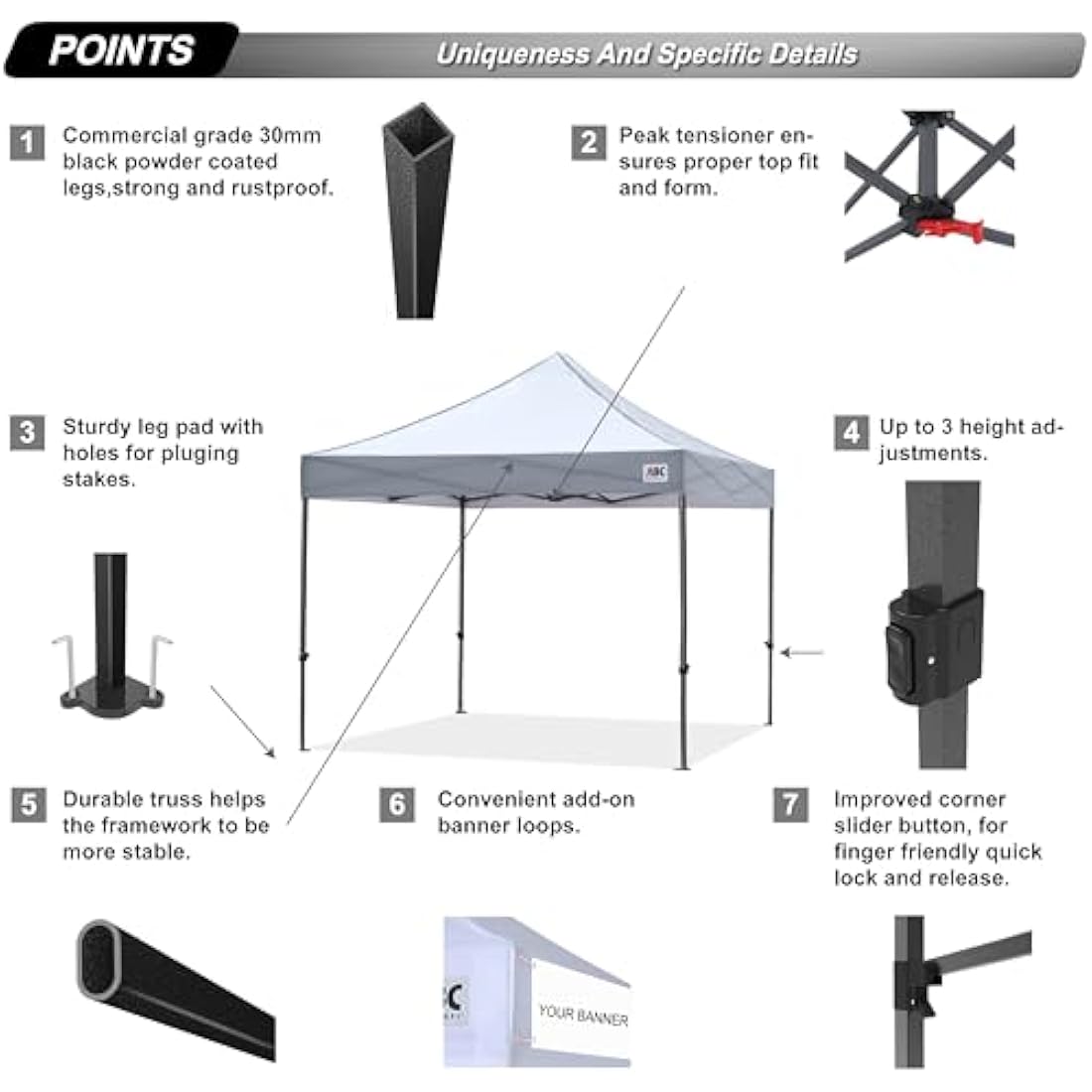 ABCCANOPY Pop Up Gazebo – Heavy Duty Commercial Canopy with Awning