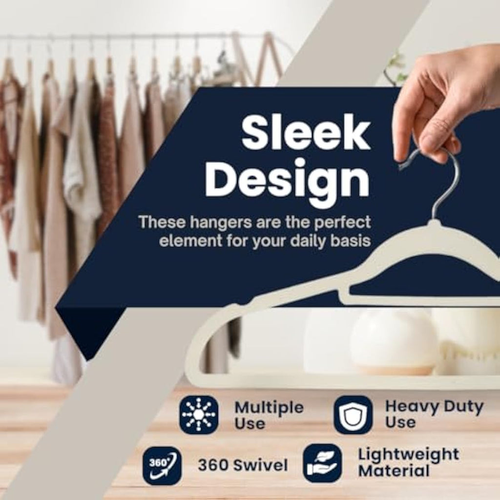 Velvet Coat Hangers – 20 Pack Non-Slip Space Saving – Cream
