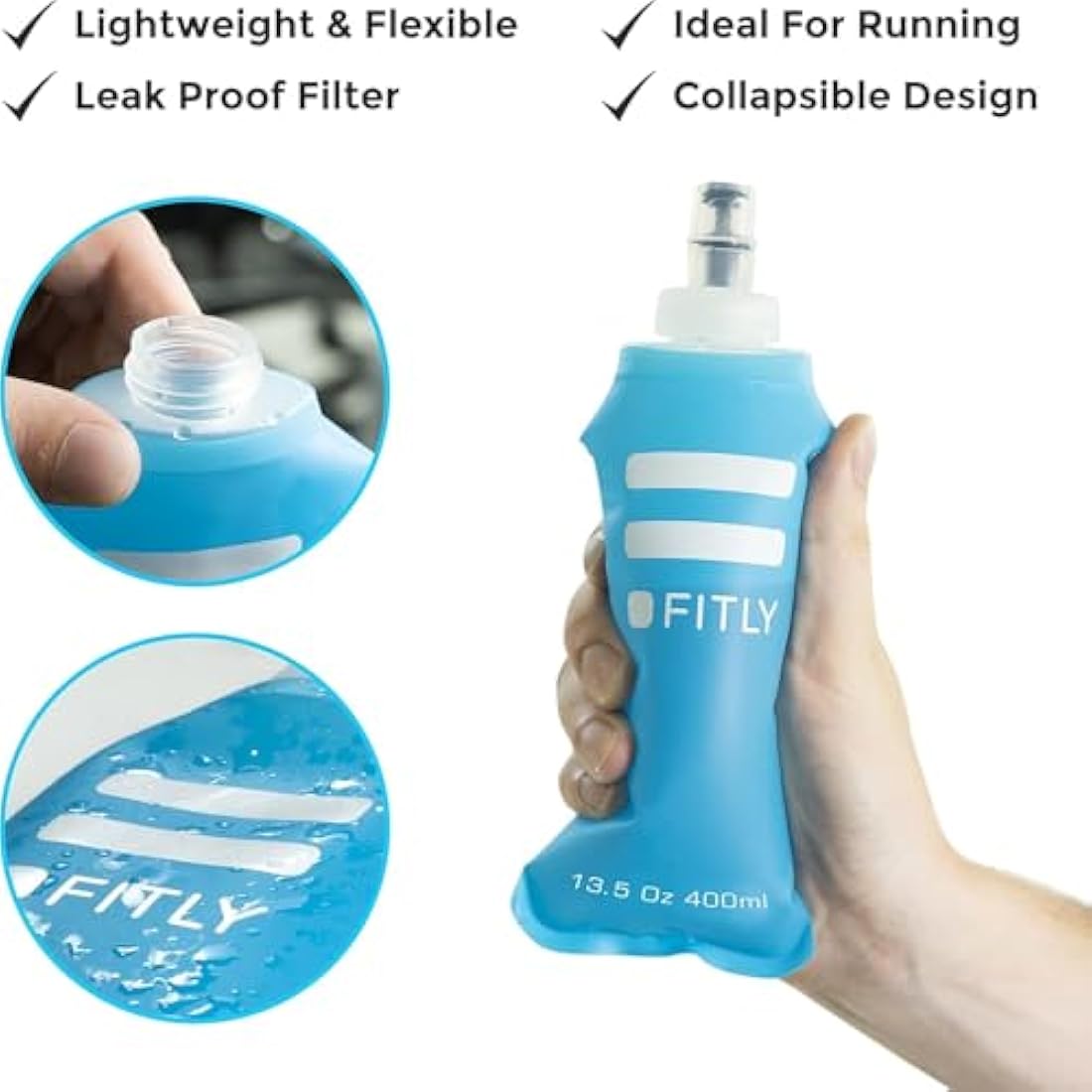 FITLY Soft Water Bottle | Collapsible BPA-Free Flask for Running & Hiking