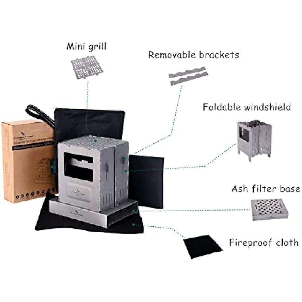 iBasingo Titanium Folding Wood Stove | Portable Backpacking Grill