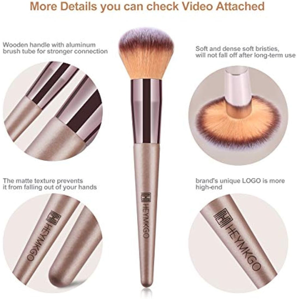 HEYMKGO 15 Pcs Professional Makeup Brush Set with Bag – Champagne Gold
